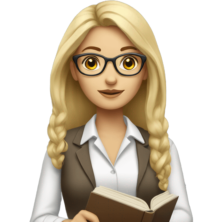 Woman teacher blonde long hair brown glasses with book emoji