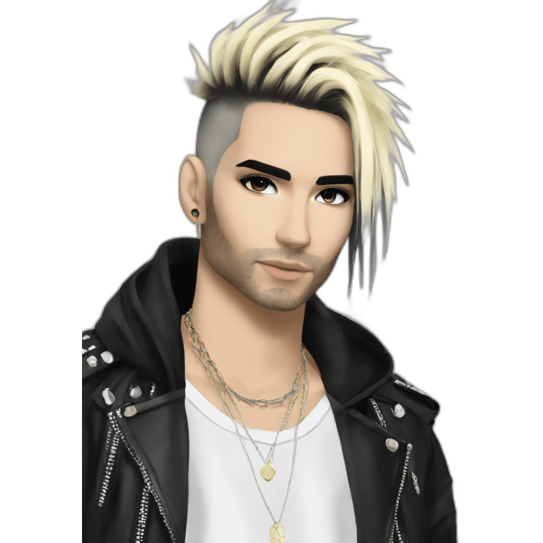 Bill Kaulitz black hair down with blonde highlights emo emoji