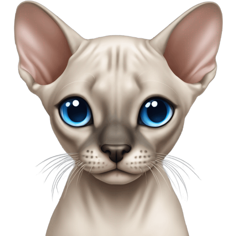 Seal point mink sphynx blue eyes dark nose and tips of ears with no whiskers  emoji