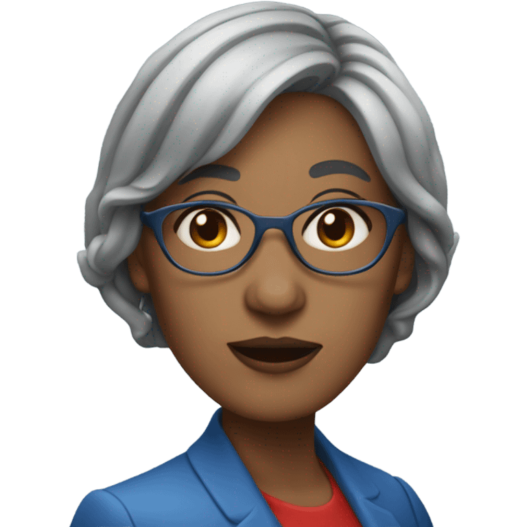 Grey long hair with blue streak and red tipped bangs on a lady in her late 40s emoji