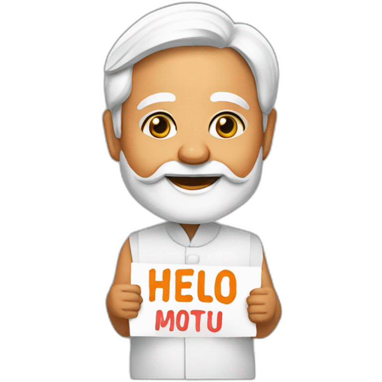 Narendra Modi holding sign that says hello emoji