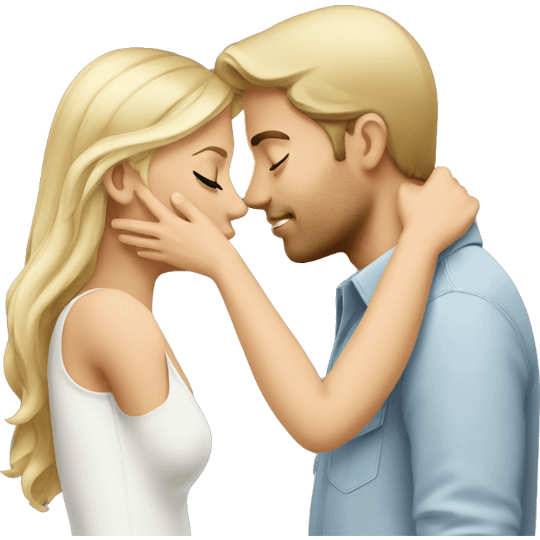 Blond man and brunette woman kissing emoji