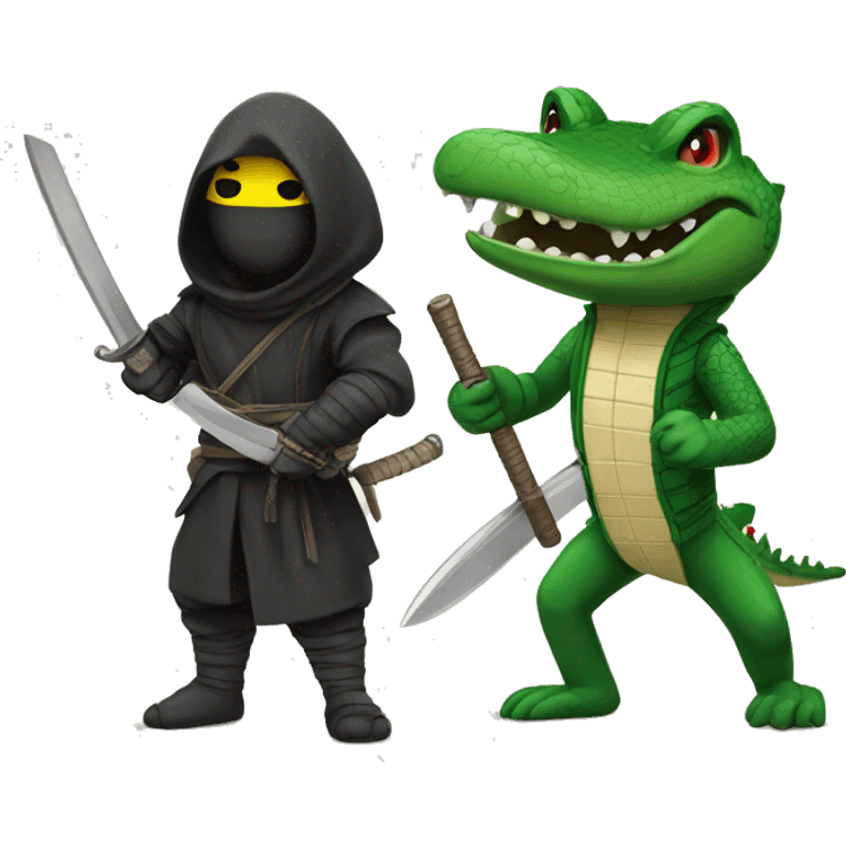 Emoji ninja next to a cocodrile  emoji