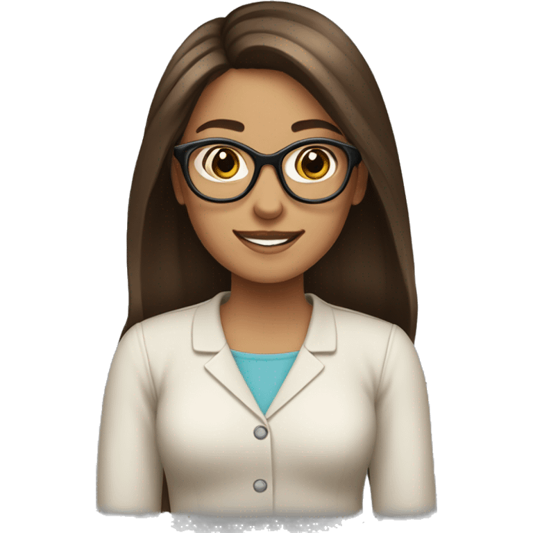 girl with brunette hair and brown glasses amiling emoji