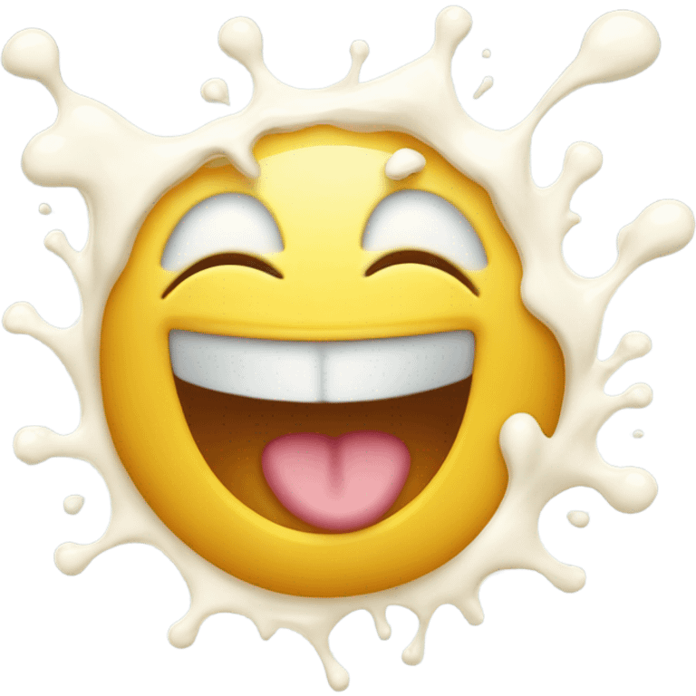 Emoji of a euphoric smiling drooling face with milk all over emoji