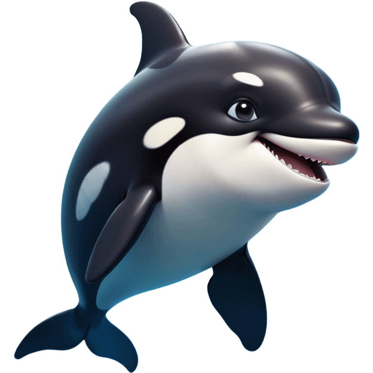 Cinematic Comical orca Portrait Emoji, Head tilted dramatically with an exaggeratedly shocked expression, featuring a sleek black-and-white body with wide, comically expressive eyes full of playful disbelief and animated flippers, Simplified yet hilariously expressive features, highly detailed, glowing with a slightly sassy oceanic glow, high shine, dramatic yet playful, stylized with an air of cheeky marine mischief, soft glowing outline, capturing the essence of a meme-worthy orca that looks ready to make waves with its hilariously dramatic antics! emoji