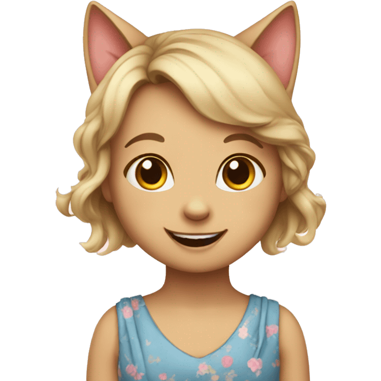 happy little girl cat in a dress having emoji