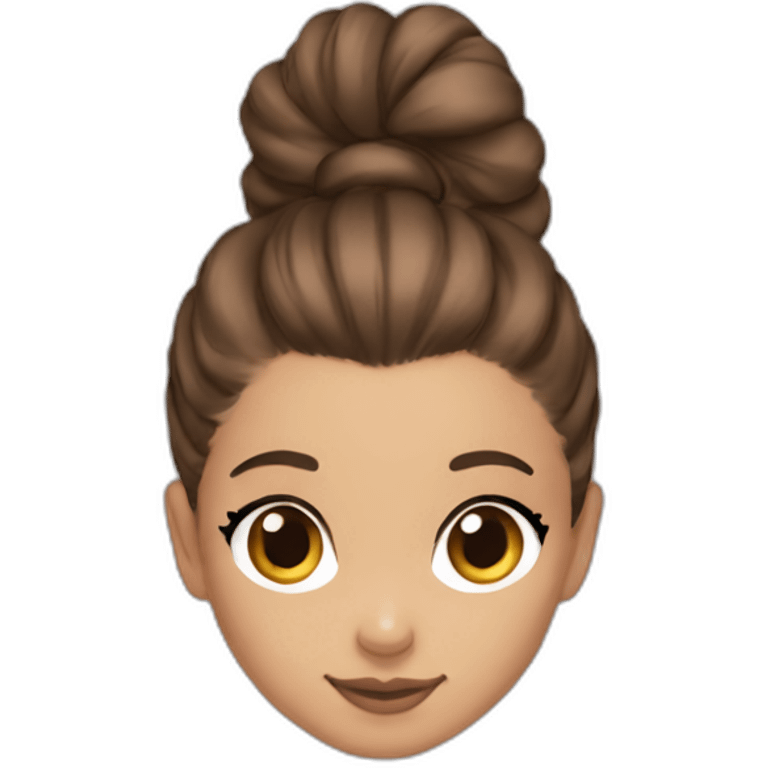 Ariana Grande with brown hair and a big ponytail emoji