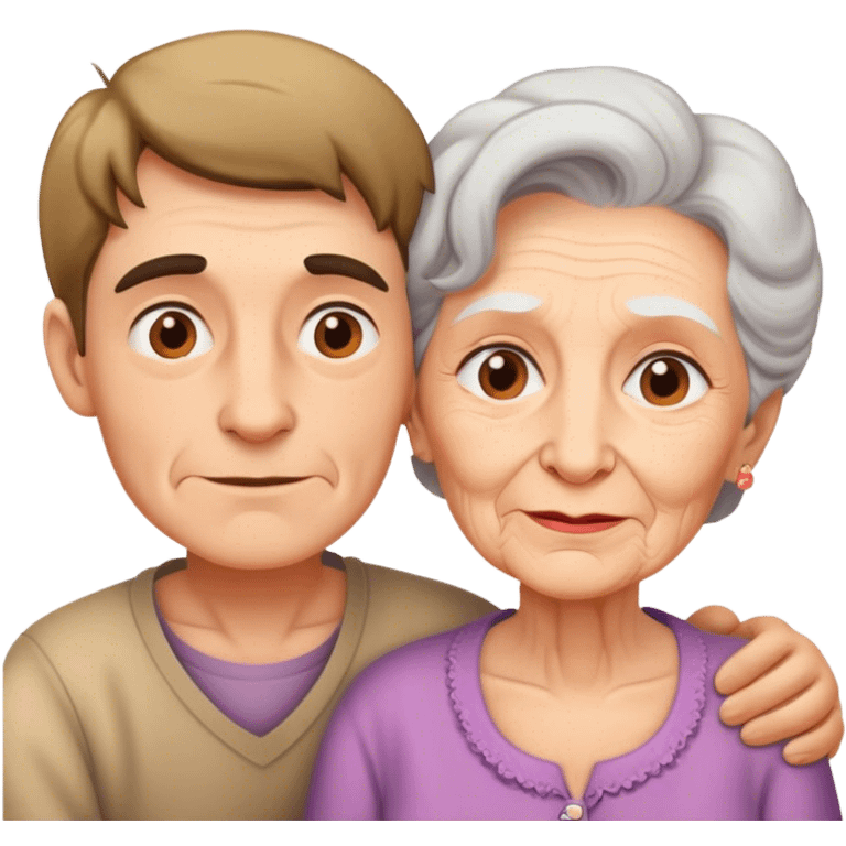 young man with really old lady in love emoji