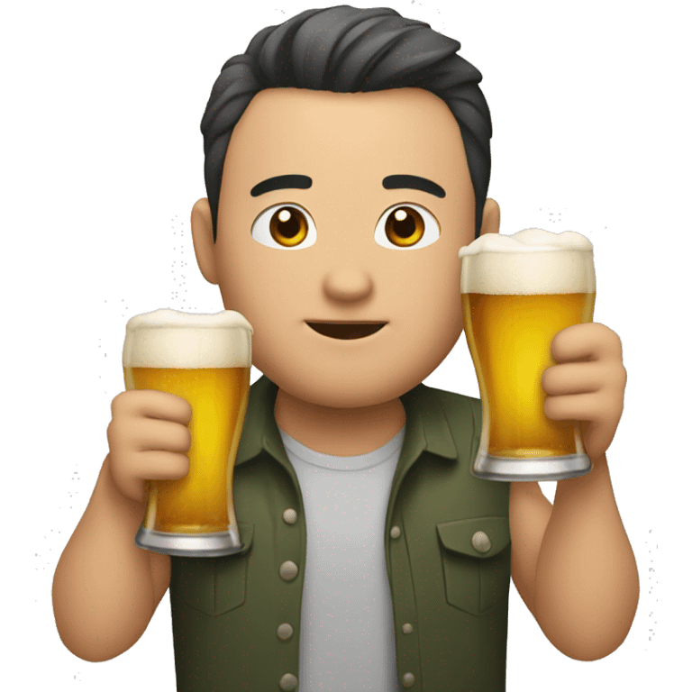 man want to drink 2 beer say 乾杯 emoji