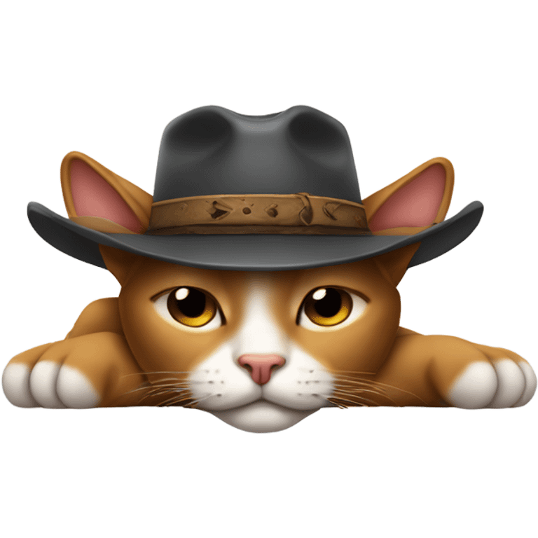 a lazy cat sleeping with a cow boy hat emoji