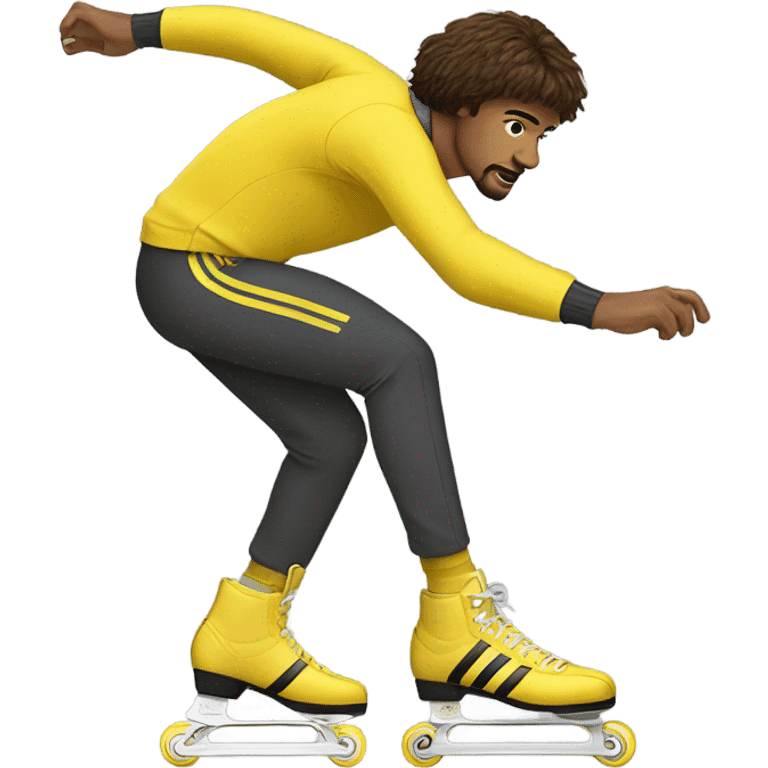 man with brown mullet haircut, in a yellow adidas training suit, rollerskating emoji