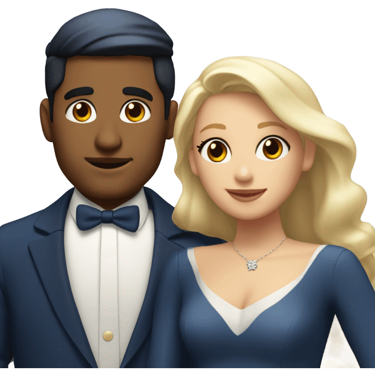 Puerto rican beard short hair with blue hat and navy blue suit getting Married with blond long hair girl with white  wedding dress  emoji