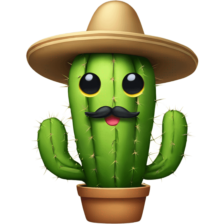 Cute cactus with arms wearing a sombrero with a black curly mustache emoji