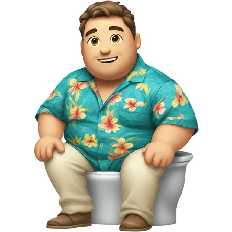 Chubby guy in hawai shirt sitting on toilet emoji