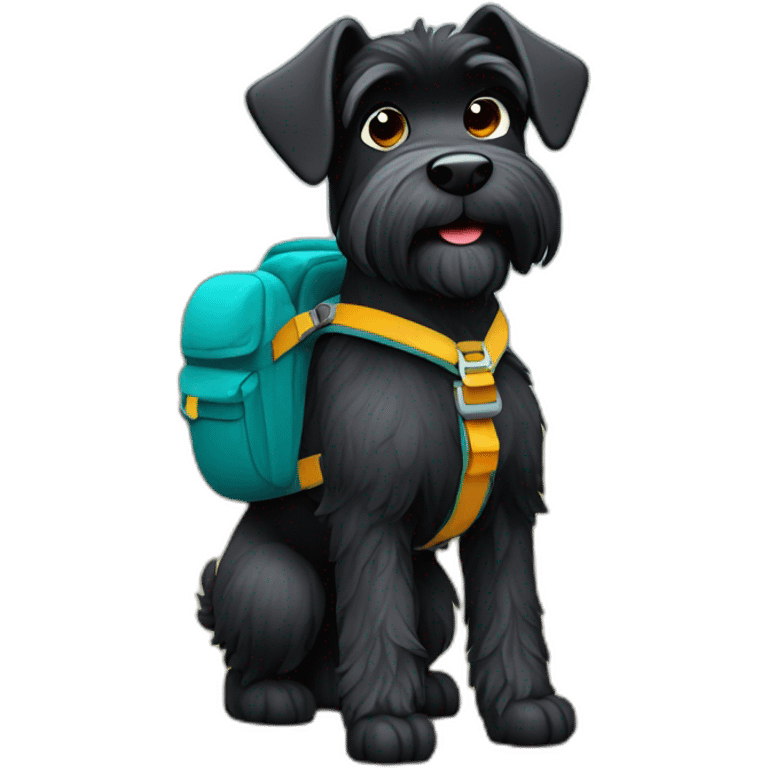 Miniature black Schnauzer with a backpack going on a hike emoji