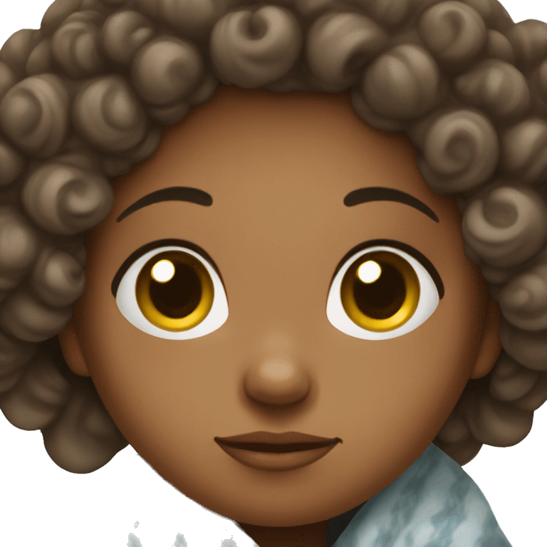 brunette girl with curls in a blanket emoji