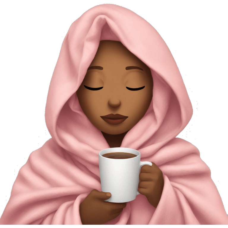 girl inside a blanket sipping coffee eyes closed pink hair emoji