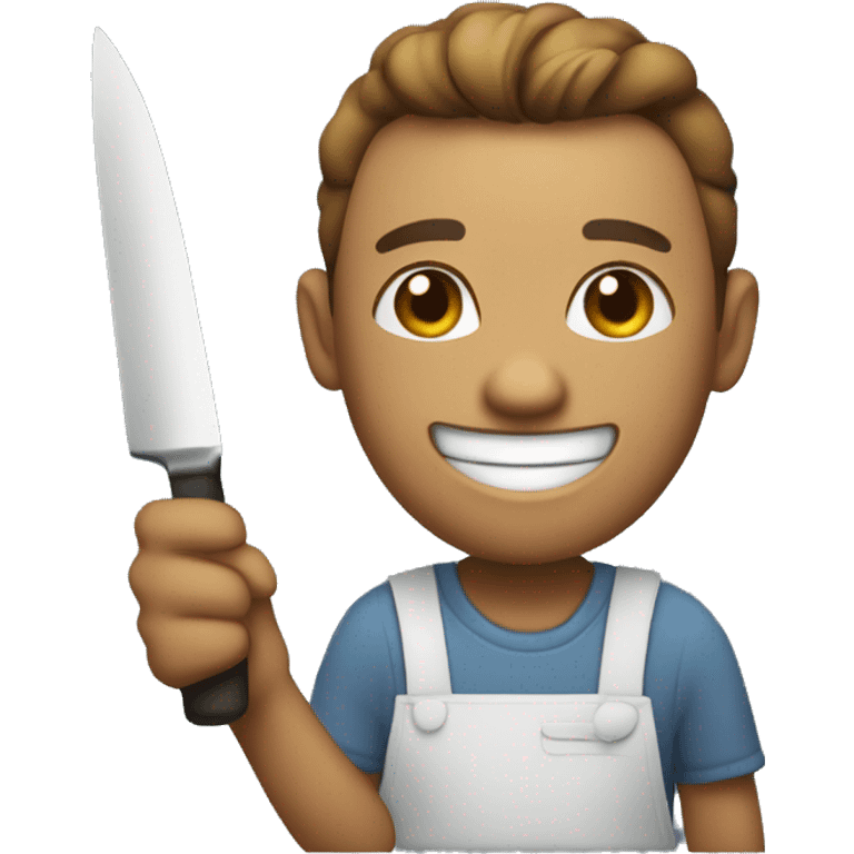 Smiling while holding carving knife emoji