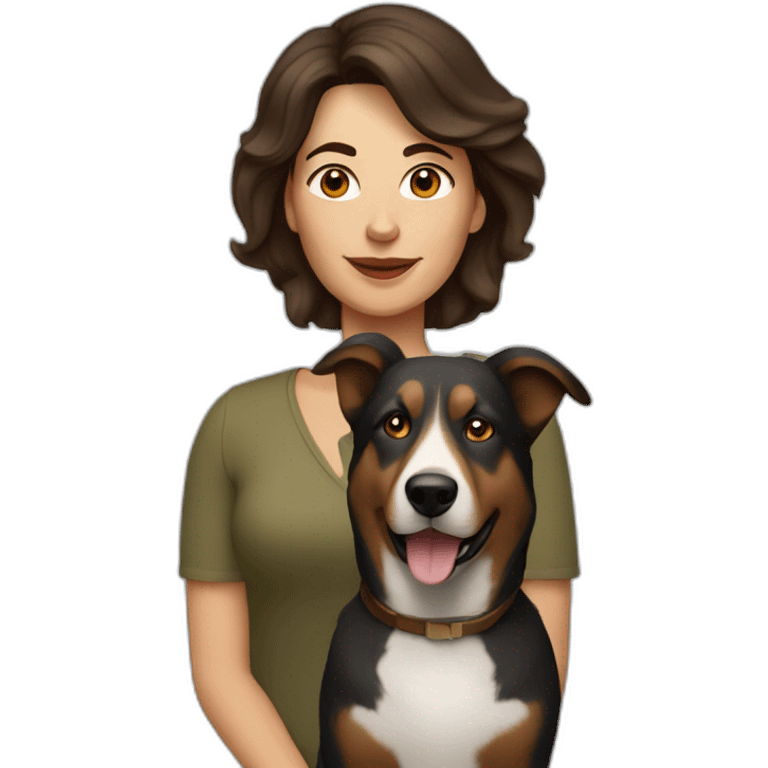 middle aged brunette woman with medium hair and shepard dog emoji