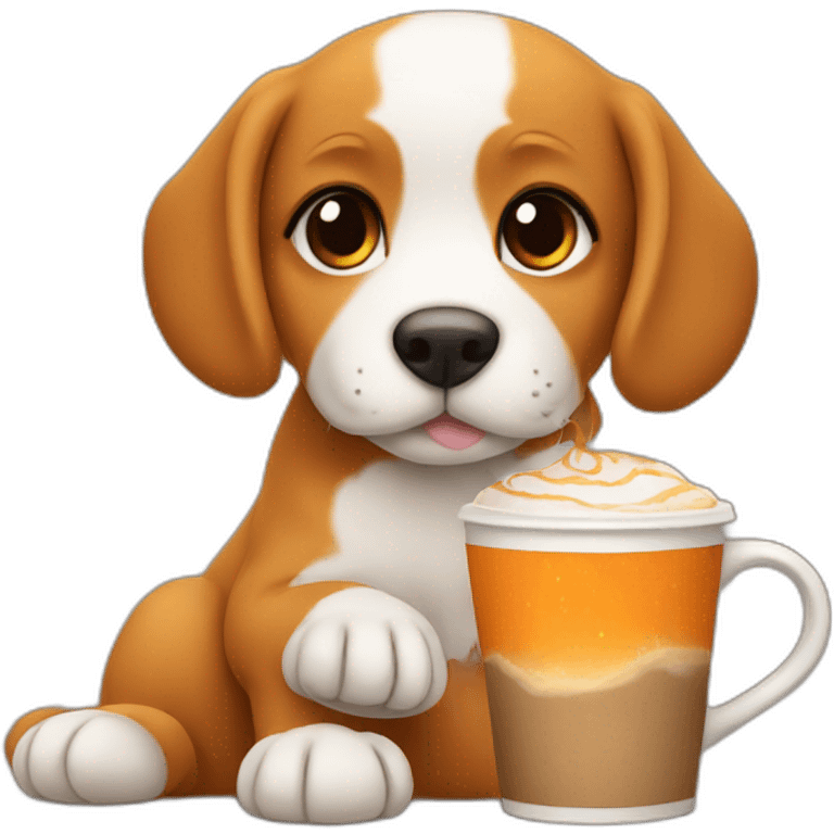 puppy drinking a pumpkin spiced latte emoji