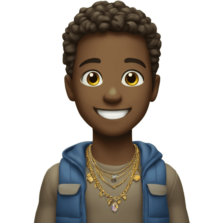 smiling boy outdoors with jewelry emoji