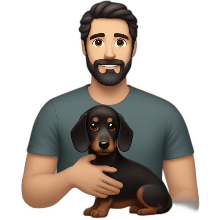 dark haired man with beard petting a dark haired daschshund emoji