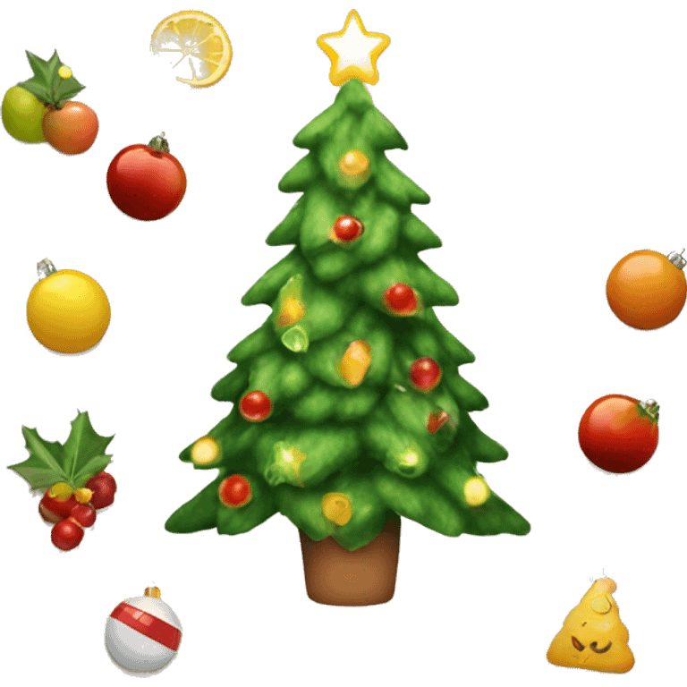 Christmas tree with healthy food on it and lights emoji