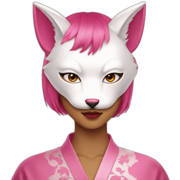 pink women wearing half kitsune mask emoji