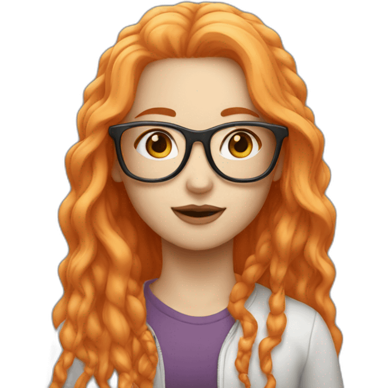 Girl long  orange hair and white skin with glasse emoji