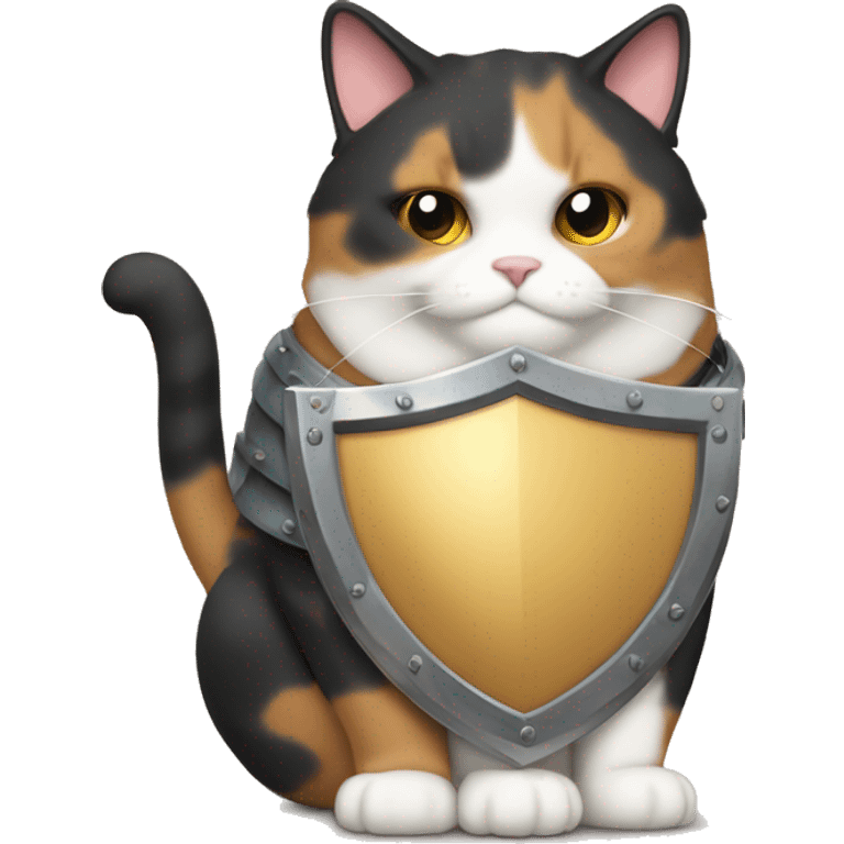 Fat calico cat with a shield  emoji