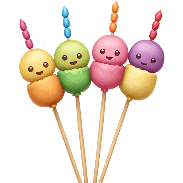 Dango Cinematic Realistic Dango Dessert Emoji, depicted as a skewer holding three colorful rice dumpling balls in different hues, rendered with delicate textures and soft, inviting lighting. emoji