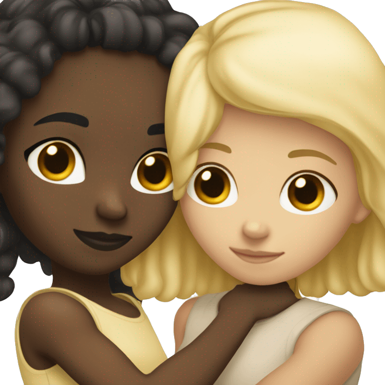 Dark skinned girl hugging a light skinned girl with blonde hair emoji