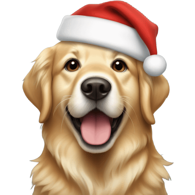 Golden retriever with Santa hat emoji