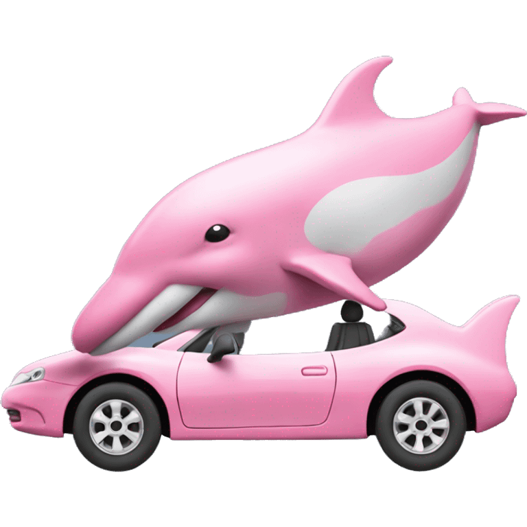 Pink dolphin driving a car emoji