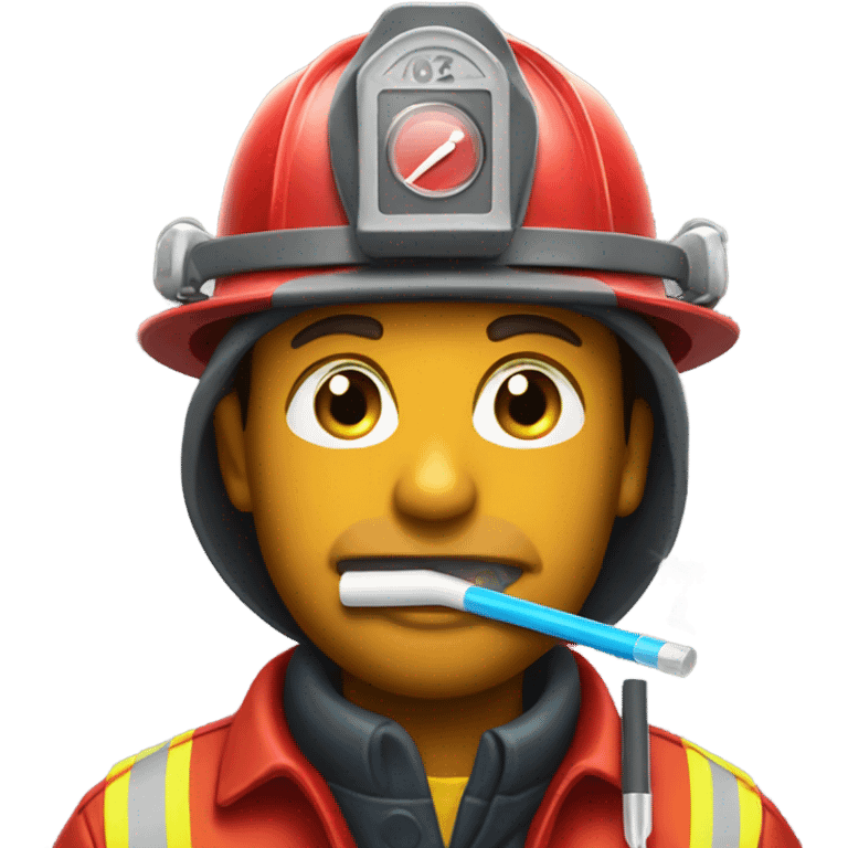 Fireman with thermometer in his mouth emoji