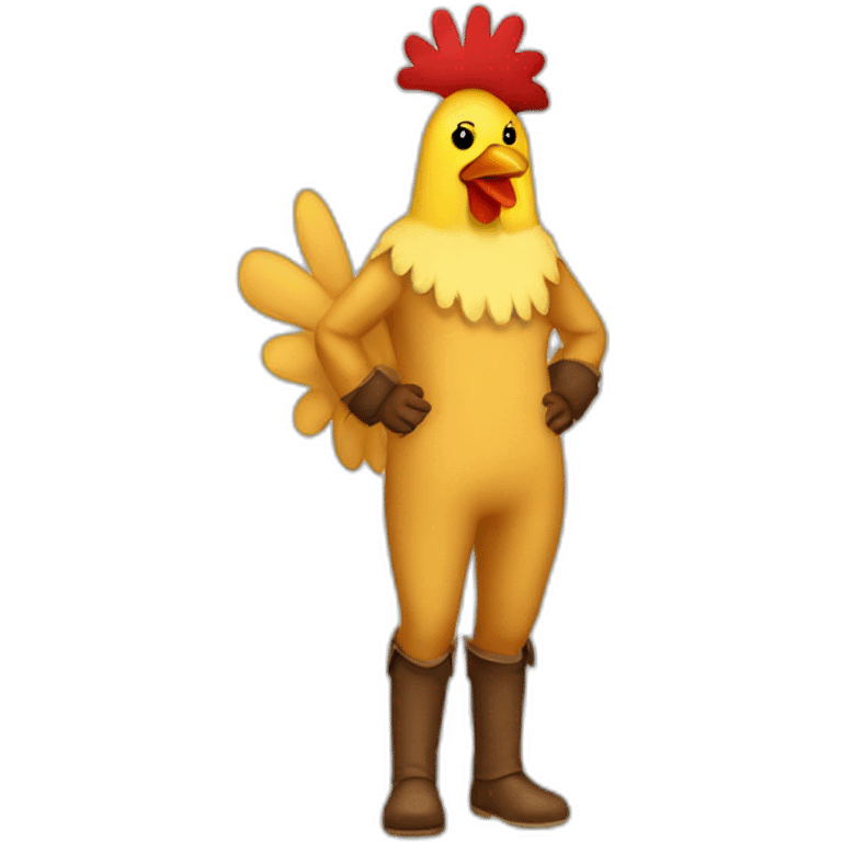 Guy using a chicken costume emoji