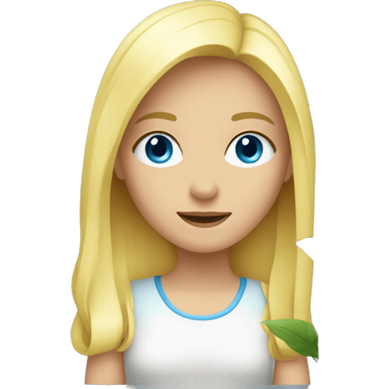 Blond, blue-eyes Girl holding plant emoji