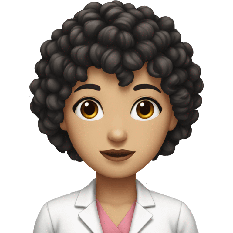 dr with black short curly hair and bangs and brown eyes, the girl skin is white] emoji