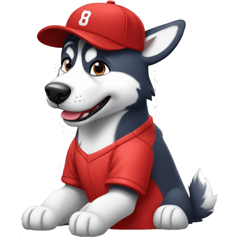 husky with a red baseball cap emoji