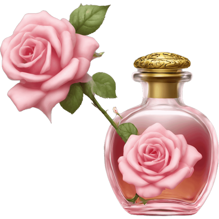 Rose magic fairy sparkling old Antique oil perfume bottle with herbal and rose flowers emoji