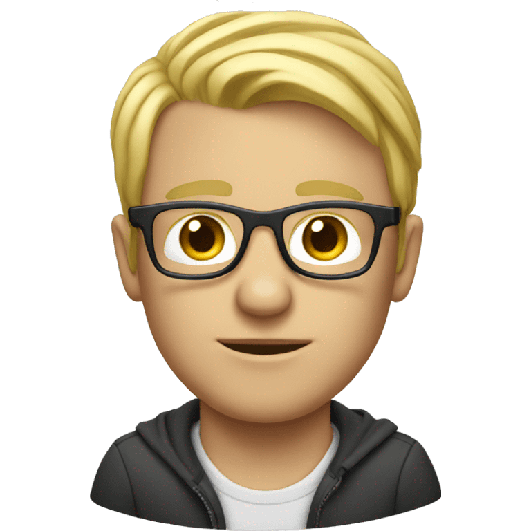 a white man on a laptop, blond hair, glasses emoji