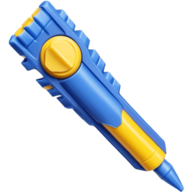 A blue foam nerf dart with yellow on both ends emoji