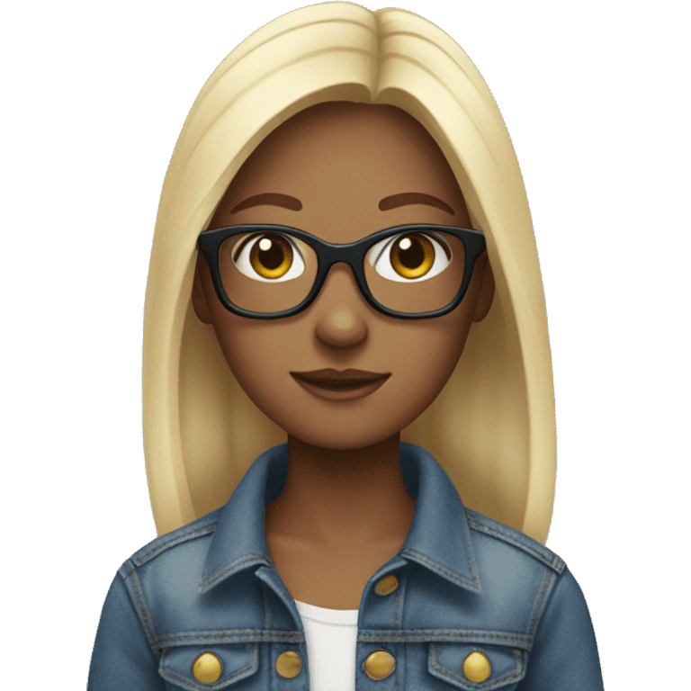 Girl wearing jeans with glares emoji