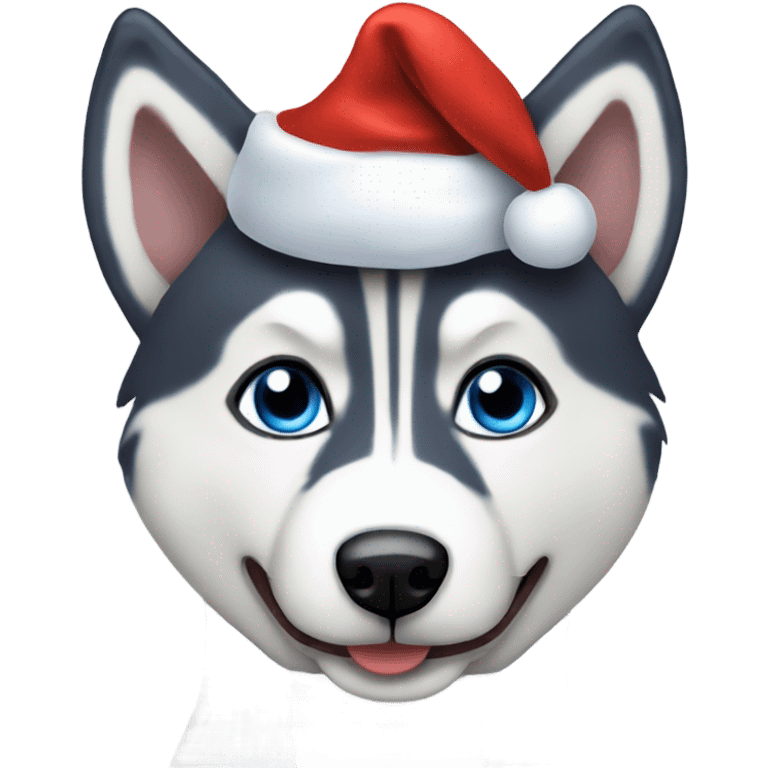 Husky with a Santa hat blue eyes emoji