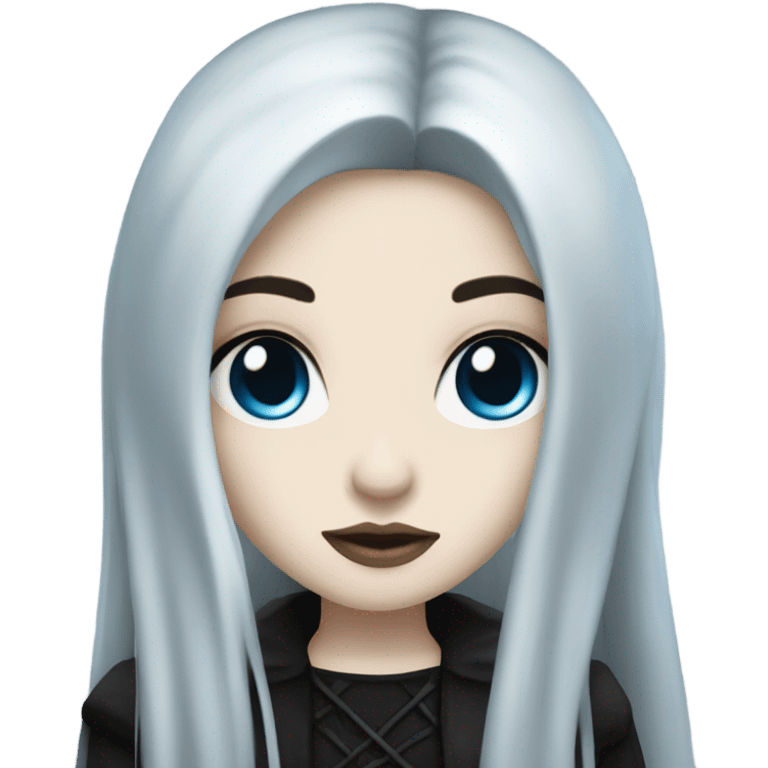 Goth girl pale skin, blue eyes and long black hair emoji