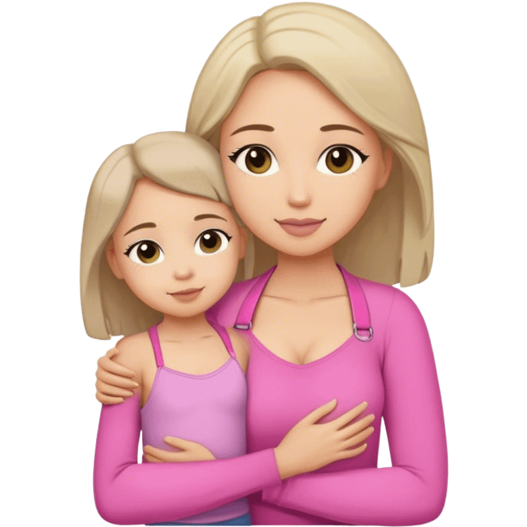 MADRE Y SU HIJA COLOR PIEL CANELA ABRAZANDOSE (BLUSA DE MANGAS LARGAS GRIS PARA LA MADRE Y BLUSA CORTA DE TIRAS ROSA PARA LA HIJA) emoji