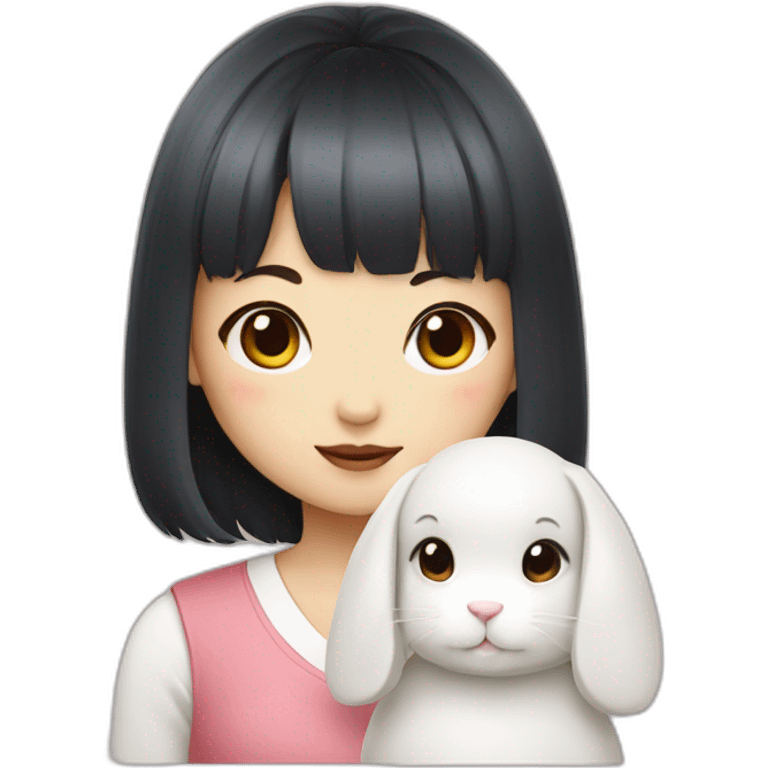 a korean girl with bangs with white rabbit emoji