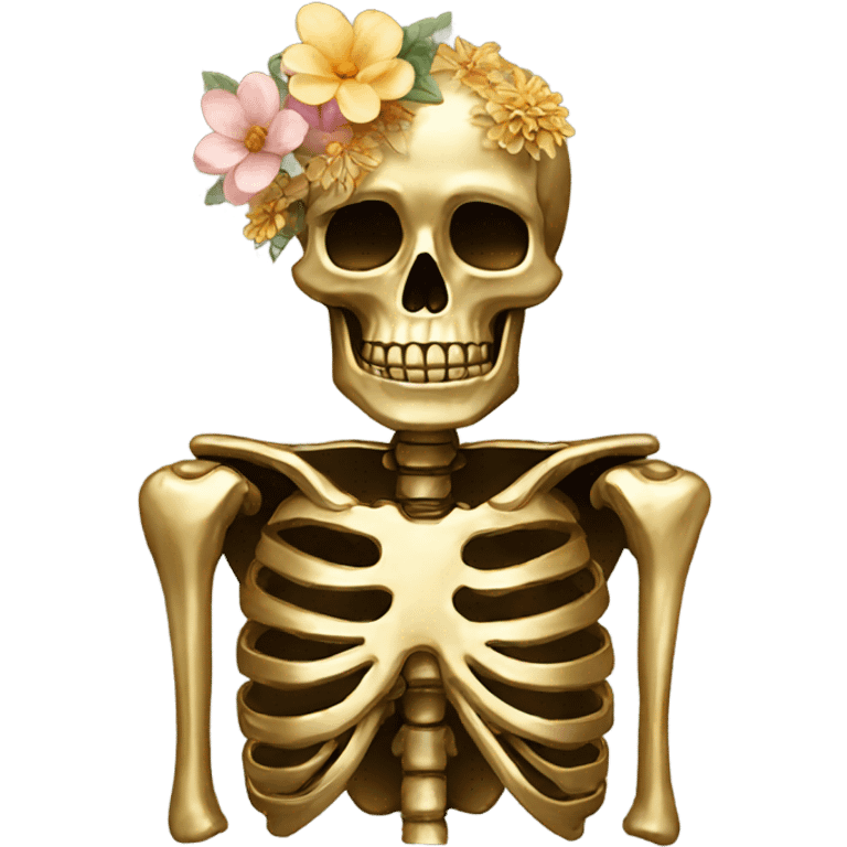 skeleton made of gold and flowers emoji