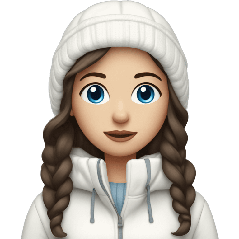 Brunette girl blue eyes in white winter outfit emoji